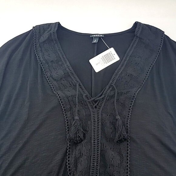 New Torrid Black Textured Jersey V-Neck Lace Up Banded Dolman Top Sz 12 0 - Picture 6 of 6